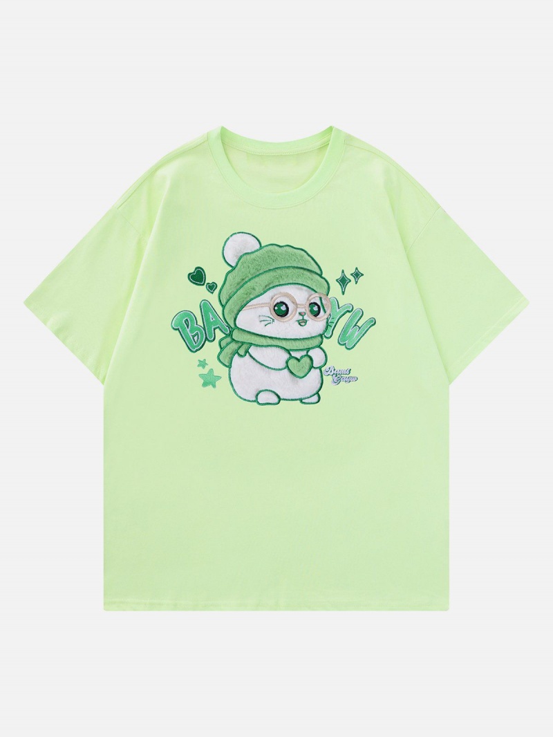 T Shirts Aelfric Eden Cute Animals Towel Embroidery Tee Vert | CSW-55437750